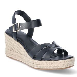 Time and Tru Black Wedge Sandals Size 11 Memory Foam Espadrille Platform NWT